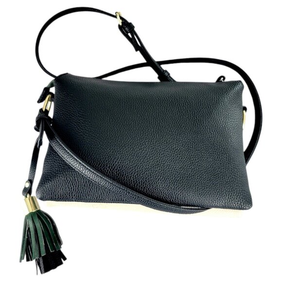 Olive Green Crossbody Bag Black-Cream Color Block -Triple Pockets-Stylish Tassle - Picture 4 of 12